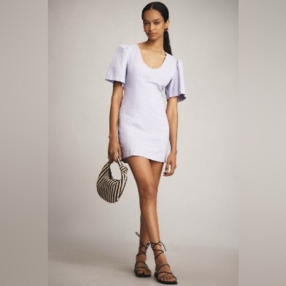 Anthropologie Maeve Linen Blend Puff-Sleeve Cutout Purple Mini‎ Dress XL NWT